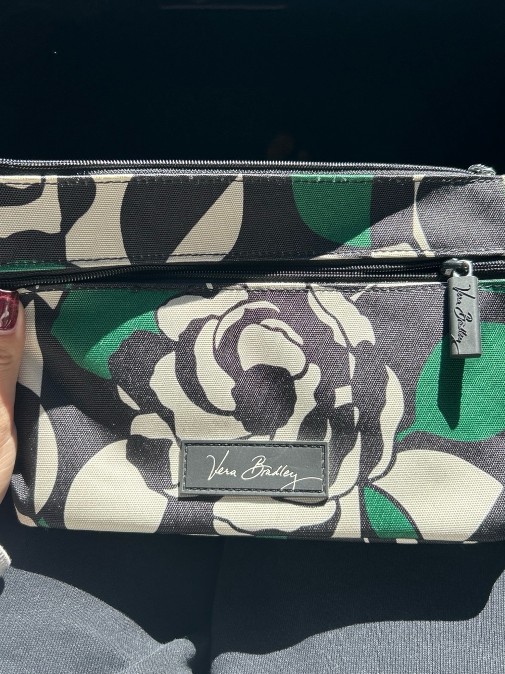 Vera Bradley Black, Cream & Green Floral Cosmetic Pouch
